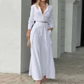 Elegant white two-piece set featuring a long sleeve lapel shirt and wide-leg trousers - S / Top And Bottom / White