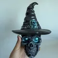 Gothic resin skull with witch hat Halloween night light for home desktop decoration - 23*16cm / Skull Ghost