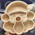Handcrafted wooden Santa Claus shaped divided snack tray for Christmas holiday serving - Santa Claus