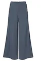 Detail view of stylish blue-grey high-waisted wide-leg trousers with side buttons - 3XL / Bottoms / Grey Blue
