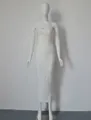 Κομψό αμάνικο λευκό στράπλες bodycon bandage μίντι φόρεμα με ψηλή μέση για γυναίκες - XS / Dresses / Λευκό