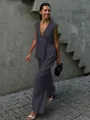 Elegant dark grey sleeveless V-neck vest and wide-leg trousers two-piece set - Dark Gray