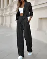 Elegant black pinstripe two-piece suit set featuring cropped blazer and straight trousers - S / Top And Bottom / Black Stripe