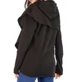 Rear view of a black women's long sleeve hoodie with a unique draped hood design - S / Tops / Black