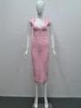 Κομψό ροζ αμάνικο bodycon bandage midi φόρεμα με βαθύ ντεκολτέ V για επίσημες εμφανίσεις - XS / Dresses / Ροζ