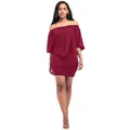 Elegant wine red off-shoulder bodycon dress with unique geometric ruffle flounce detail - S / Dresses / Burgundy