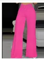 Detail of pink high-waisted wide-leg pants with hollow-out criss-cross waist design. - Rose Red
