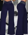 Pantalones de campana azul marino de cintura alta con diseño de cintura hueca. - Azul Marino