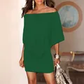 Elegant off-shoulder bodycon mini dress with irregular ruffled detailing in dark green - 3XL / Dresses / Green