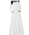 Detail view of a white long-sleeved cowl neck maxi dress with front pocket - S / Dresses / White