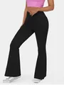 Pantalones de yoga acampanados negros con cintura alta cruzada y efecto moldeador - S / Bottoms / Negro