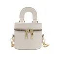 Sac seau cylindrique blanc avec double fermeture éclair et chaîne dorée - Blanc