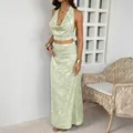 Elegant light green Y2K two-piece set featuring a halter crop top and long maxi skirt - S / Top And Bottom / Yellow