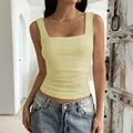 Schickes Y2K hellgelbes ärmelloses Top mit quadratischem Ausschnitt für Damen Mode - Gelb