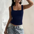 Dunkelblaues Tanktop mit Karree-Ausschnitt, sexy Y2K Slim Fit Sommeroberteil für Damen - Marineblau