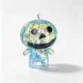 Jouet anti-stress citrouille d'Halloween bleu translucide avec paillettes et visage souriant - Style de poupée / Bleu