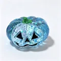 Blue translucent Halloween pumpkin squeeze toy with glitter and green stem decor - Pumpkin Head / Blue
