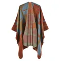 Vista dettagliata di uno scialle poncho in stile etnico con motivi geometrici colorati - Stile Graffiti Urbano / 160x135cm / Arancione