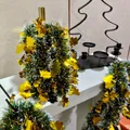2m green and gold Christmas tinsel garland with shiny tree-shaped sequins - 5m Small Trees (with Belly Band)