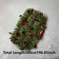 Green Christmas tinsel garland with red stars 500cm length holiday decoration - 5m Five-Pointed Stars (with Belly Band)