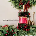 500cm Red and Green Christmas Tinsel Garland with Holly Leaves for Holiday Decoration - 5m Holly Leaves (with Belly Band)