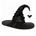 Chapeau de sorcière noir plissé vintage avec décoration de chauve-souris - Style Chauve-souris / Noir