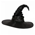 Chapeau de sorcière plissé noir vintage pour fête d'Halloween et événements de cosplay - Couleur Unie / Noir