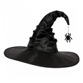 Chapeau de sorcière plissé noir vintage avec araignée pour cosplay d'Halloween - Style Pendentif Araignée / Noir