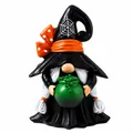 Cute Halloween witch gnome resin figurine holding a green cauldron on a white background - 1 Piece