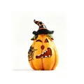 Handcrafted Halloween pumpkin resin figurine featuring a witch hat and realistic wood grain texture - Spider Web Style / 1 Piece/Pack