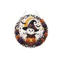 Round Halloween diamond art hanging kit with ghosts and pumpkins for home door decor - Three Ghosts Reading