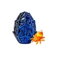 Halloween blue lattice spider egg ornament with a cute orange candy corn spider toy - Blue
