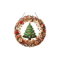 Festive Christmas wreath diamond art hanging kit with a decorated tree and gift boxes - 青色圣诞树