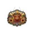 Sparkling diamond art hanging decor featuring a rustic Highland cow with sunflowers - Scottish Highland Cow