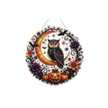Halloween diamond art hanging decoration featuring a sparkly owl on a crescent moon - Owl