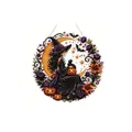 Halloween witch diamond art hanging decor with pumpkin and moon design - Black Witch