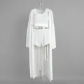 Three-piece semi-transparent white beach set with long robe, tank top and shorts - S / Set / White