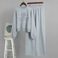 Premium two-piece grey embroidered sweatshirt and wide-leg sweatpants lounging set. - S / Top And Bottom / Gray