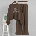 Full view of a brown two-piece lounge set with a sweatshirt and matching sweatpants - S / Top And Bottom / Dark Brown