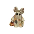 Vintage patchwork ghost figurine with floral bow and pumpkin bucket Halloween decor - Vintage Patchwork Ghost Ornament (Non-Glowing) / 1 Piece
