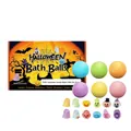 Vibrant Halloween bath bomb gift set with 6 colorful fizzies and surprise toy figurines - 300g (6 Pieces Set)