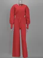 Conjunto vibrante de punto de dos piezas rojo con top con cremallera y pantalón de pata ancha - S / Top Y Pantalón / Rojo