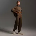 Premium brown half-high neck knit sweater and trousers two-piece set for autumn/winter - S / Top And Bottom / Brown