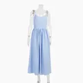 Light blue pure cotton V-neck midi dress with elegant tie-shoulder straps on mannequin - S / Dresses / Sky Blue