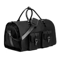 Professionelle schwarze Reisetasche aus Segeltuch mit Lederbesatz und vielen Taschen - 52*30*30（cm） / Schwarz