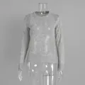 Detailansicht eines grauen Mohair-Strickpullovers mit halbtransparentem Stoff - S / Hellgrau