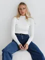 Eleganter Damen Slim Fit Strickpullover mit halbem Stehkragen und langen Ärmeln. - Einheitsgröße / Oberteile / Weiß