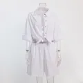 Zweiteiliges weißes Damen-Set aus Leinen mit Hemd und Shorts für den Sommer-Urlaub. - S / Oberteil Und Unterteil / Reinweiß