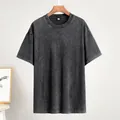 Vintage gewaschenes anthrazitgraues Oversize-T-Shirt mit Distressed-Baumwollfinish - S / Oberteile / Schwarz