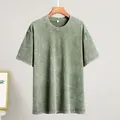 Vintage green washed distressed cotton T-shirt with a relaxed round neck fit - Army Green